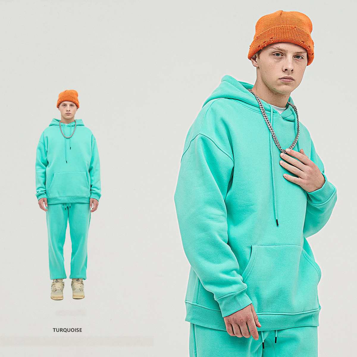 Mens Streetwear Oversized 58% Polyester 42% Cotton Hoodie Set print logo 67