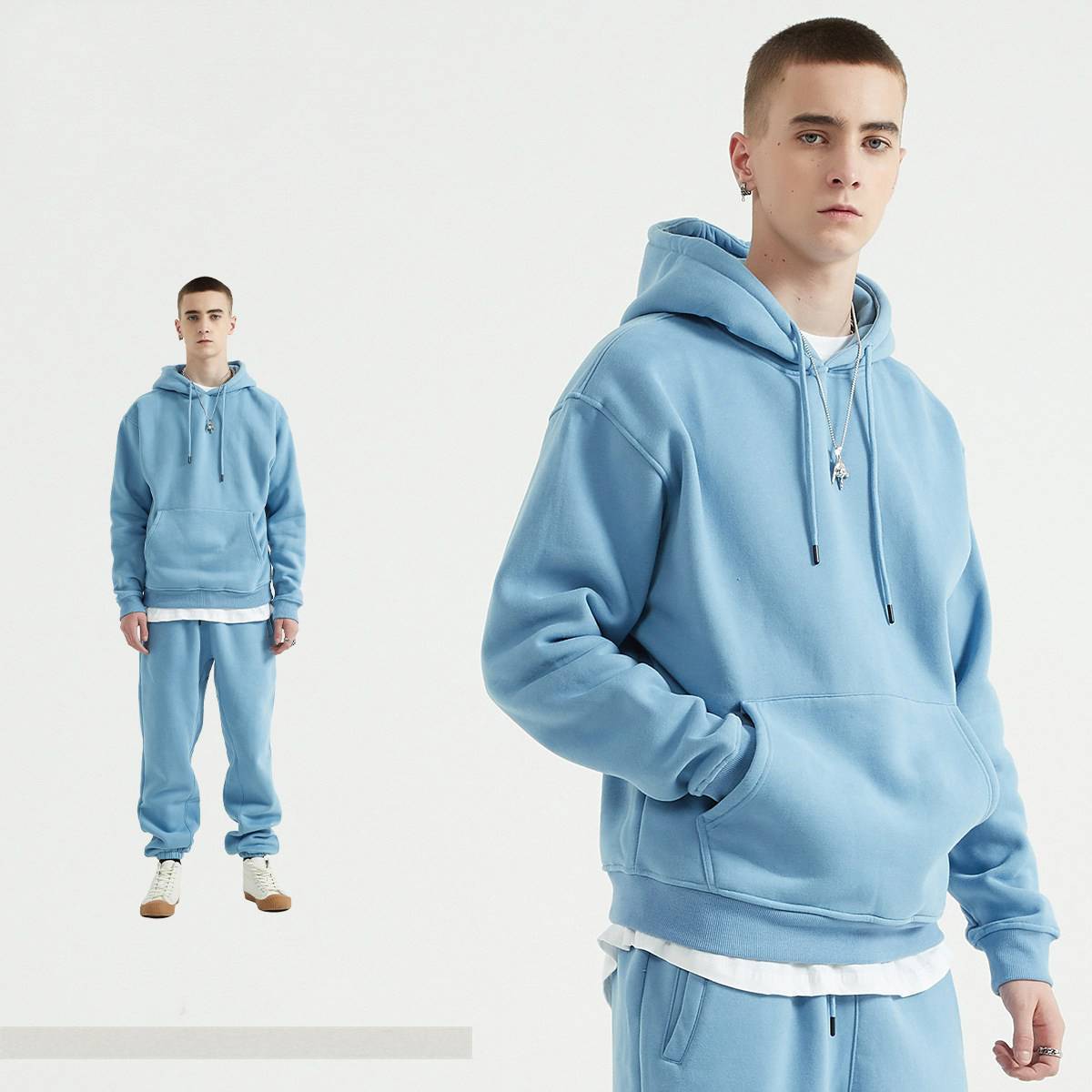 Mens Streetwear Oversized 58% Polyester 42% Cotton Hoodie Set print logo 56
