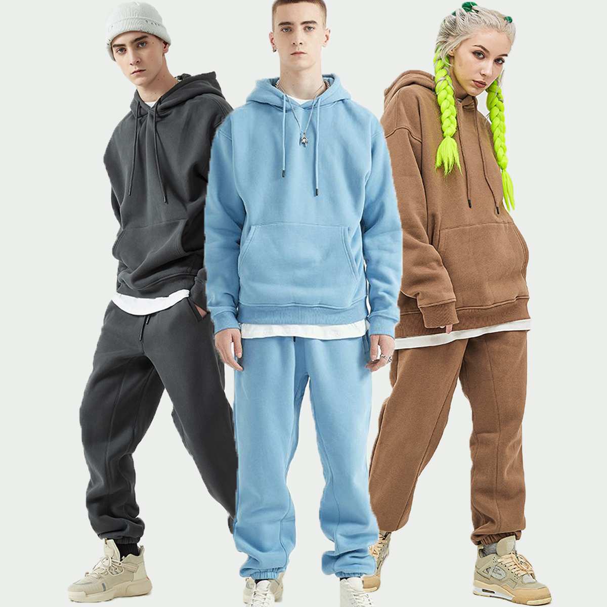 Mens Streetwear Oversized 58% Polyester 42% Cotton Hoodie Set print logo 38