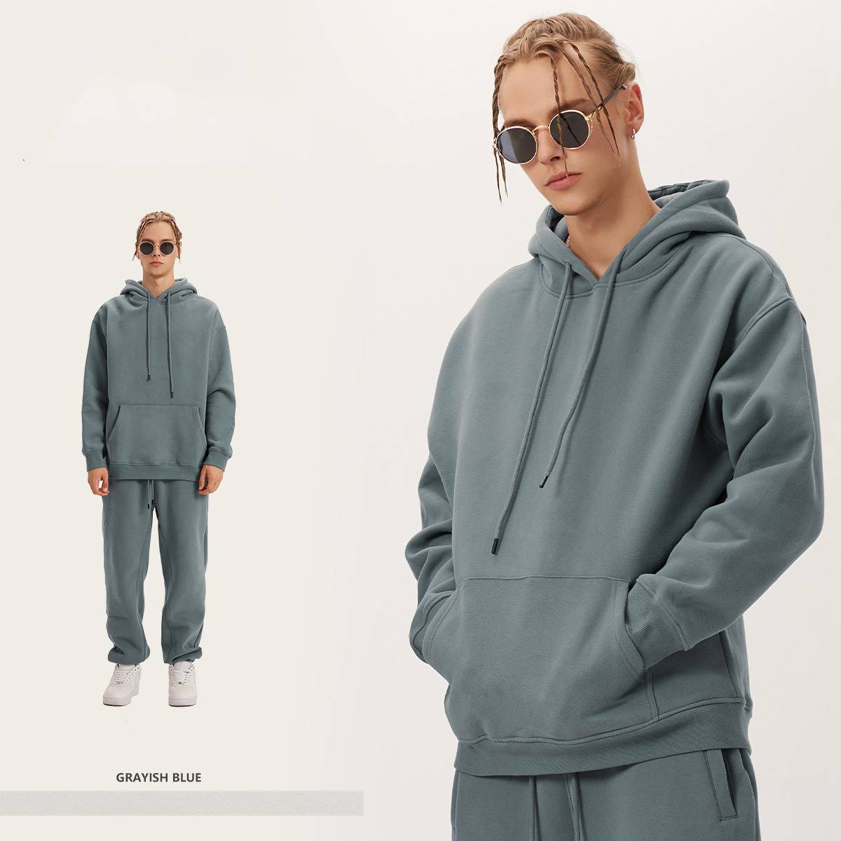 Mens Streetwear Oversized 58% Polyester 42% Cotton Hoodie Set print logo 49