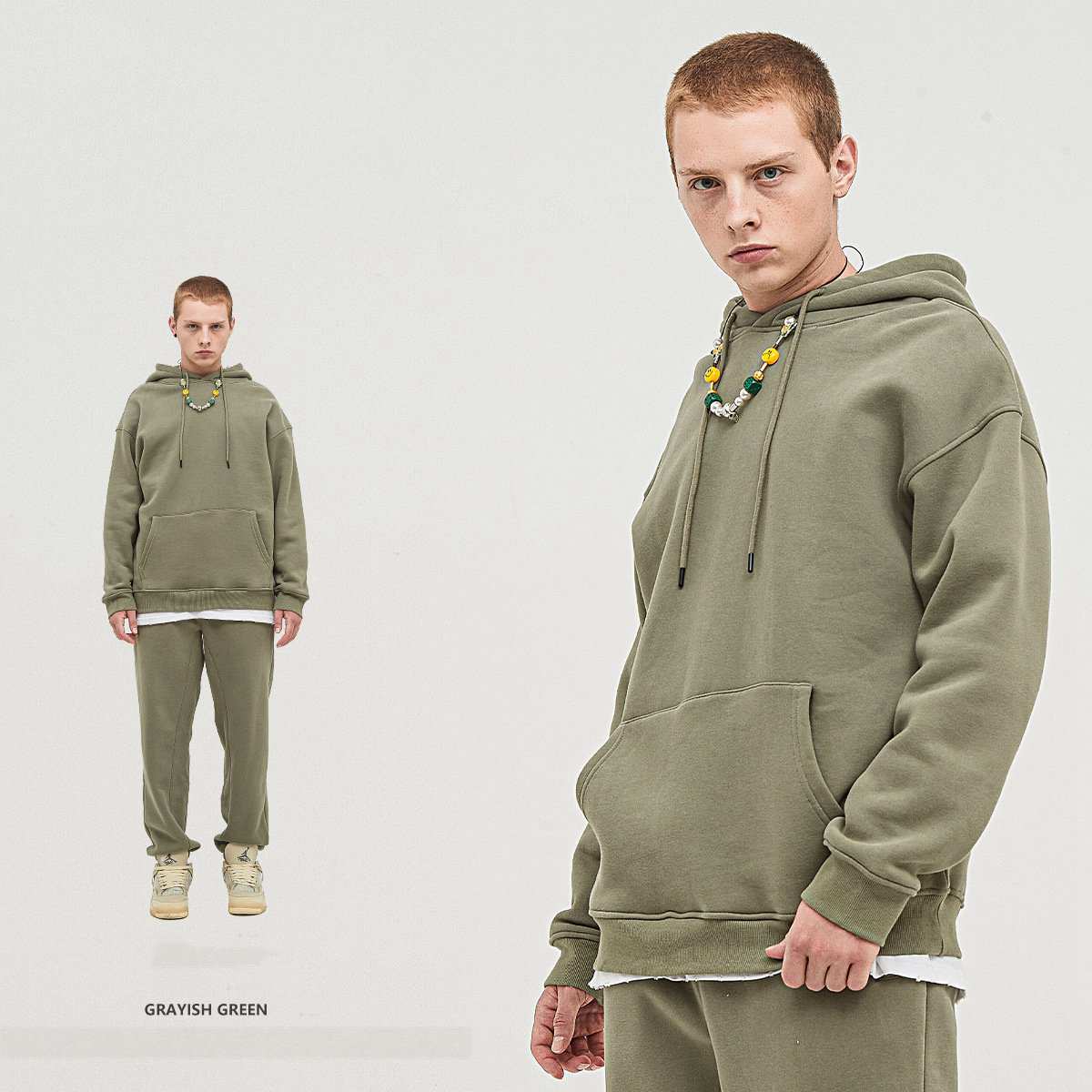Mens Streetwear Oversized 58% Polyester 42% Cotton Hoodie Set - hoodie print logo 47