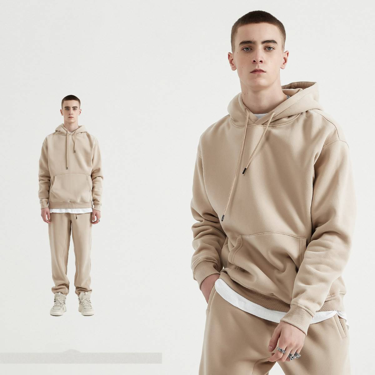 Mens Streetwear Oversized 58% Polyester 42% Cotton Hoodie Set - hoodie print logo 48