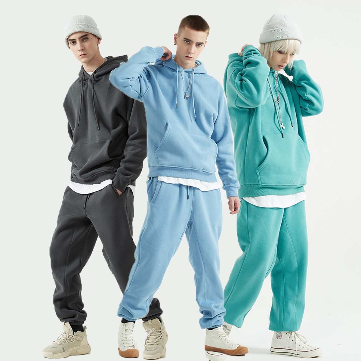 Mens Streetwear Oversized 58% Polyester 42% Cotton Hoodie Set print logo 43