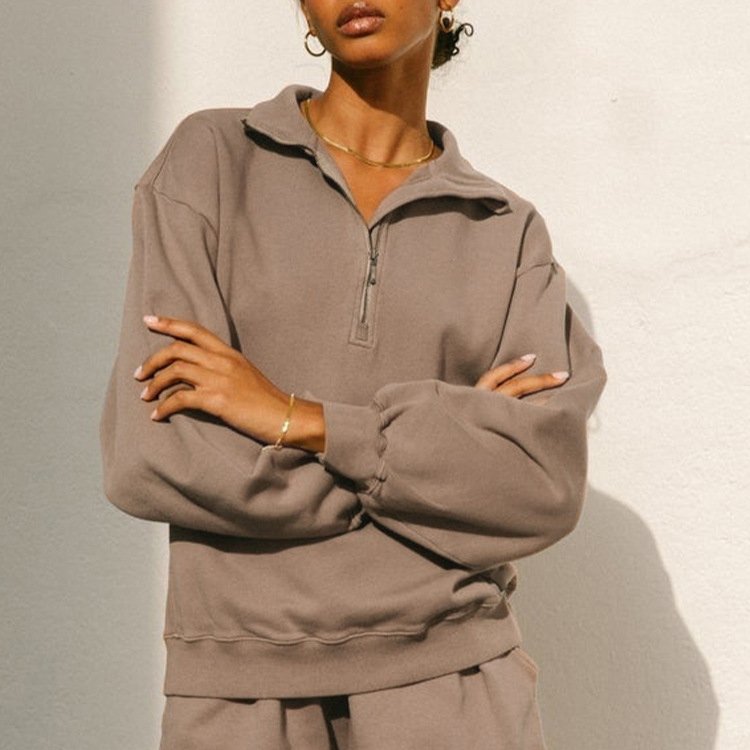 Womens Casual Oversized 57%Cotton 43%Polyester Half zip Sweatshirt 326263WWF print logo 13