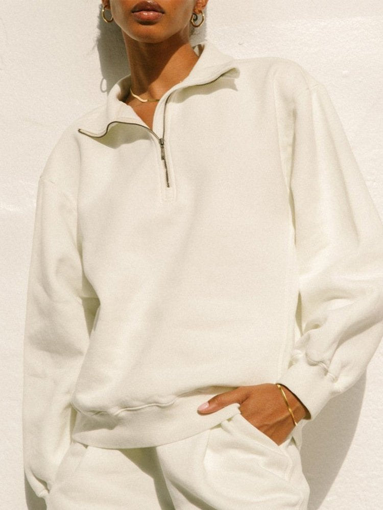 Womens Casual Oversized 57%Cotton 43%Polyester Half zip Sweatshirt 326263WWF print logo 9