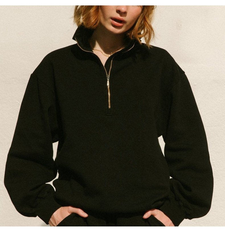 Womens Casual Oversized 57%Cotton 43%Polyester Half zip Sweatshirt 326263WWF print logo 33