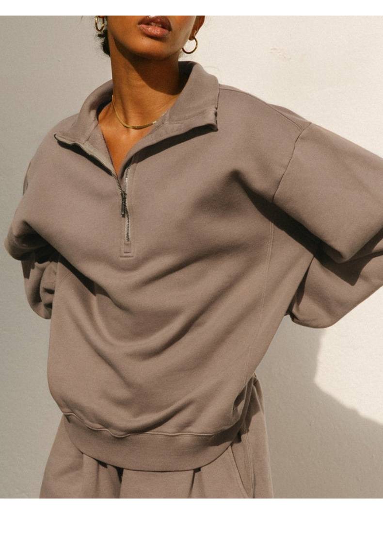 Womens Casual Oversized 57%Cotton 43%Polyester Half zip Sweatshirt 326263WWF print logo 21