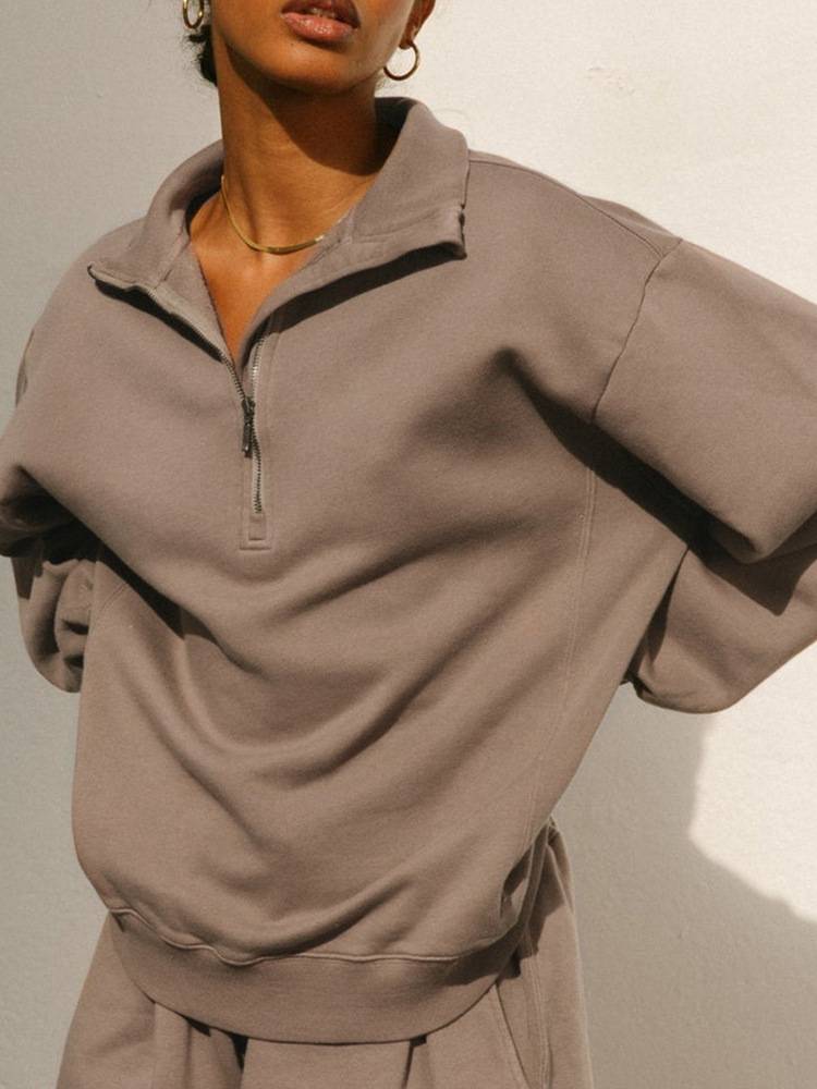 Womens Casual Oversized 57%Cotton 43%Polyester Half zip Sweatshirt 326263WWF print logo 6