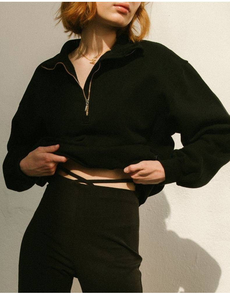 Womens Casual Oversized 57%Cotton 43%Polyester Half zip Sweatshirt 326263WWF print logo 30