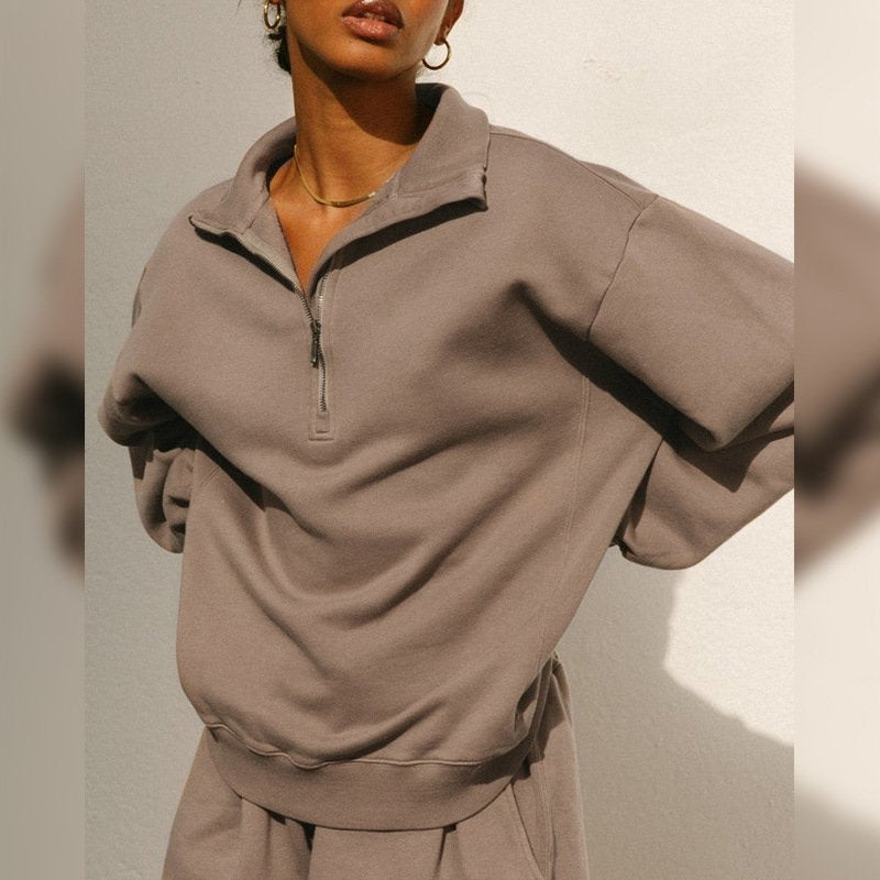 Womens Casual Oversized 57%Cotton 43%Polyester Half zip Sweatshirt 326263WWF print logo 3