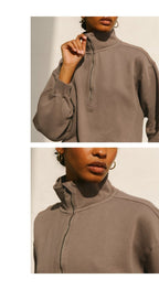Womens Casual Oversized 57%Cotton 43%Polyester Half zip Sweatshirt 326263WWF print logo 22