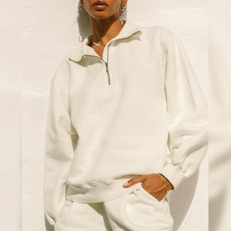 Womens Casual Oversized 57%Cotton 43%Polyester Half zip Sweatshirt 326263WWF print logo 11