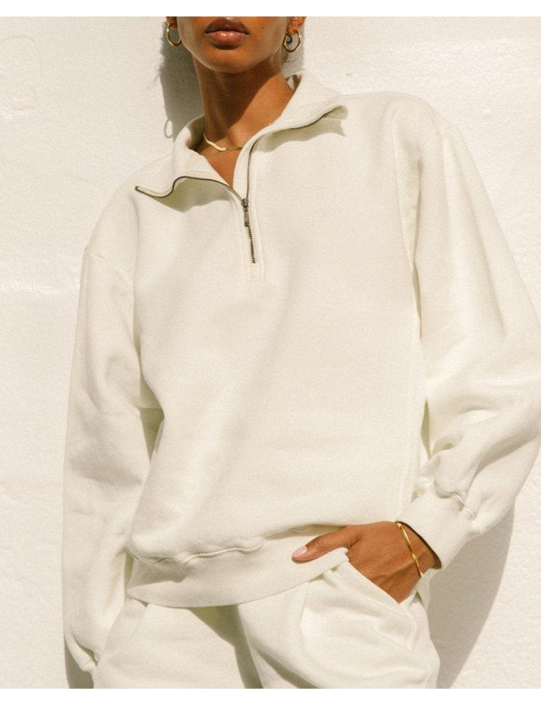 Womens Casual Oversized 57%Cotton 43%Polyester Half zip Sweatshirt 326263WWF print logo 27