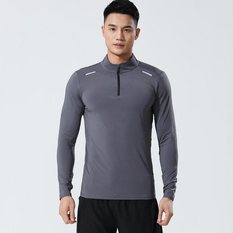 Mens Gym Running 90.3%Polyester   9.7%Spandex Quarter Zip Shirt 3307 print logo 1