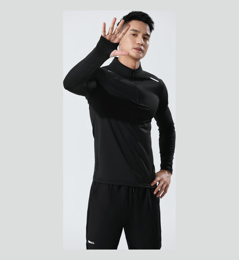 Mens Gym Running 90.3%Polyester   9.7%Spandex Quarter Zip Shirt 3307 print logo 30