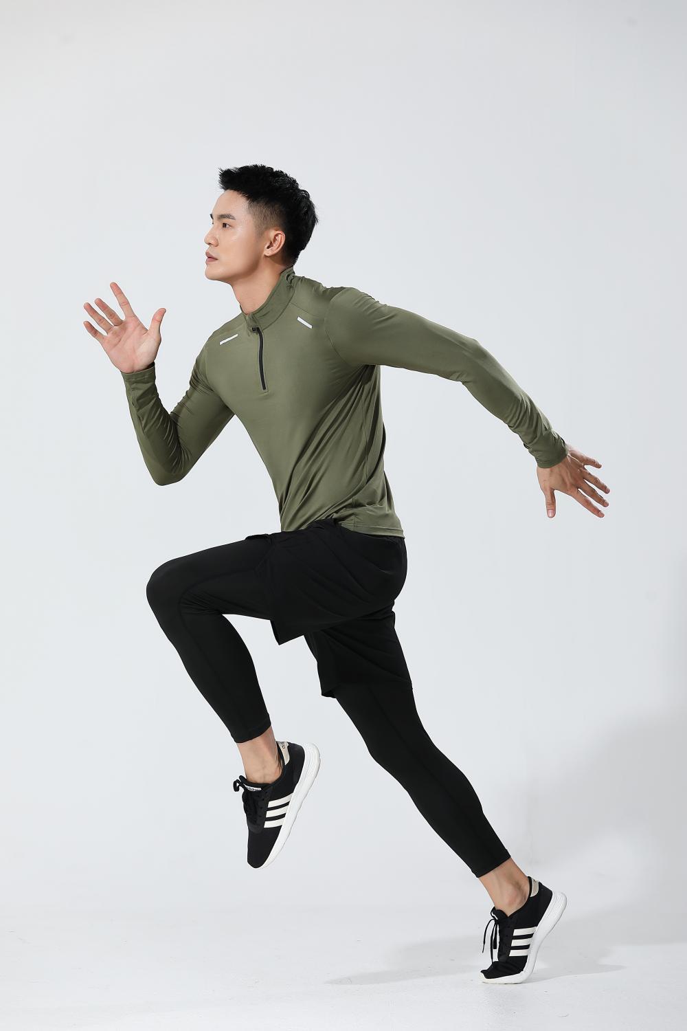 Mens Gym Running 90.3%Polyester   9.7%Spandex Quarter Zip Shirt 3307 print logo 34