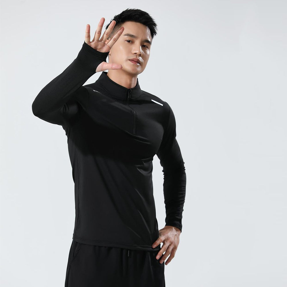 Mens Gym Running 90.3%Polyester   9.7%Spandex Quarter Zip Shirt 3307 print logo 6