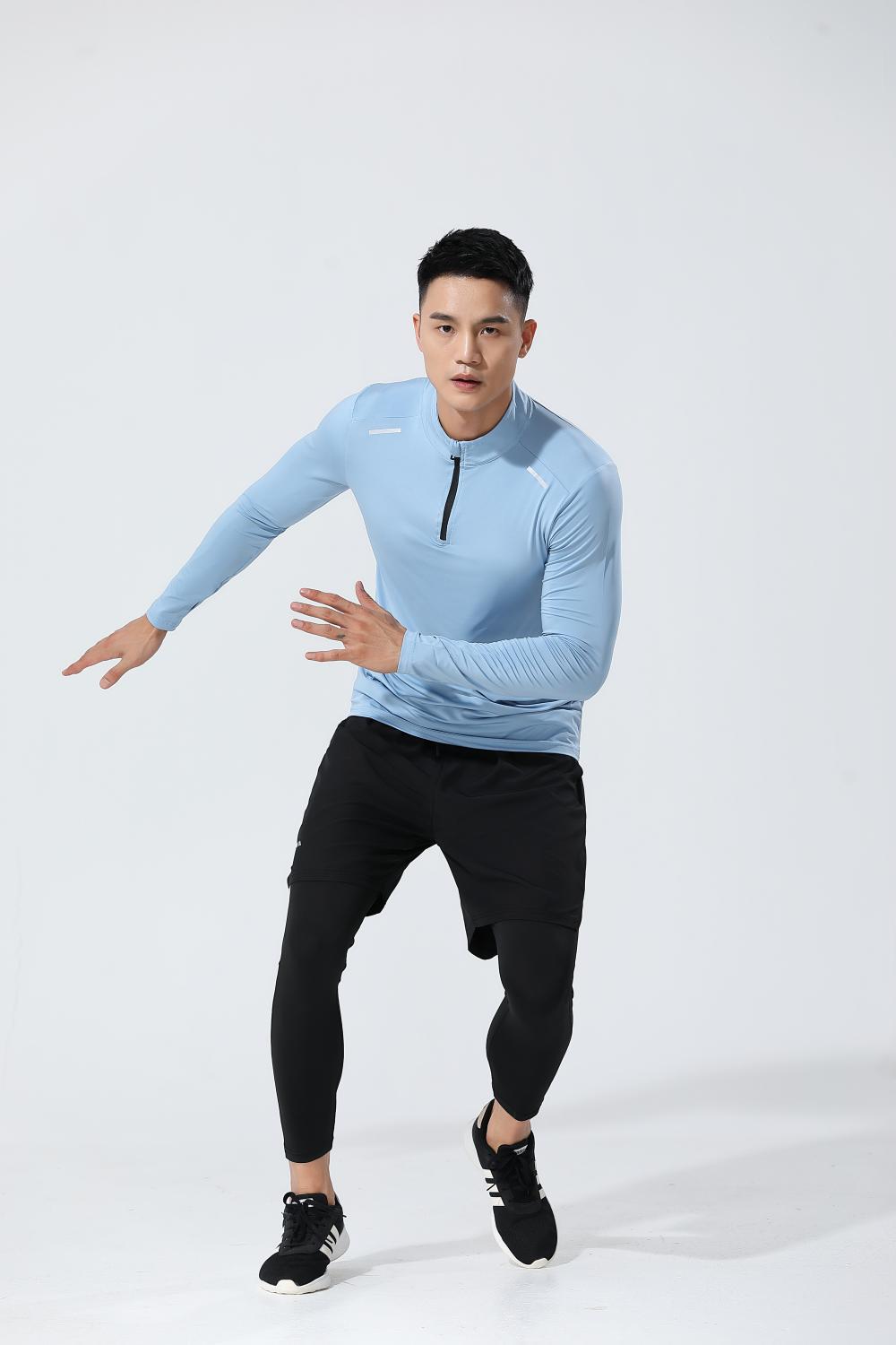 Mens Gym Running 90.3%Polyester   9.7%Spandex Quarter Zip Shirt 3307 print logo 43