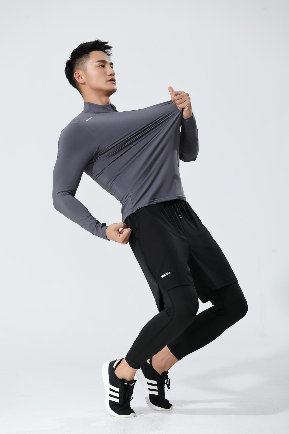 Mens Gym Running 90.3%Polyester   9.7%Spandex Quarter Zip Shirt 3307 print logo 39
