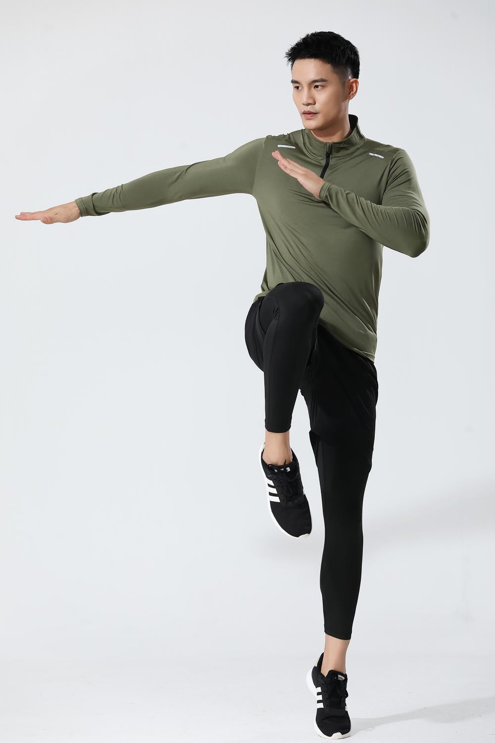Mens Gym Running 90.3%Polyester   9.7%Spandex Quarter Zip Shirt 3307 print logo 35