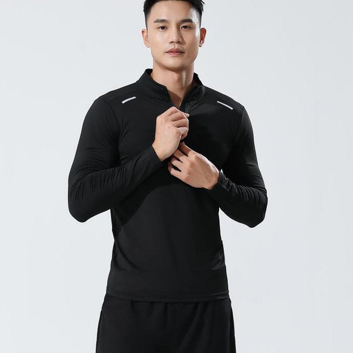 Mens Gym Running 90.3%Polyester   9.7%Spandex Quarter Zip Shirt 3307 print logo 16