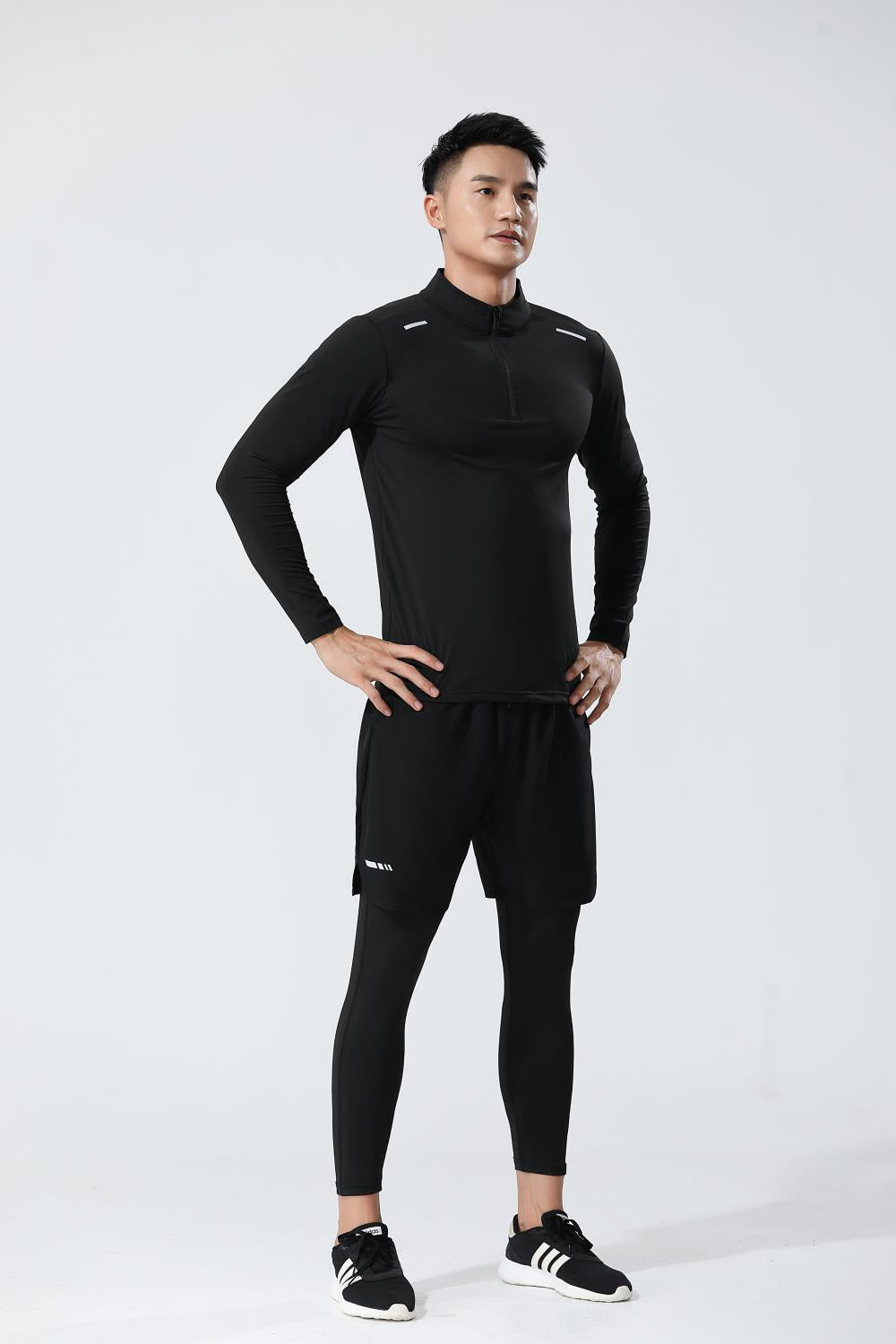 Mens Gym Running 90.3%Polyester   9.7%Spandex Quarter Zip Shirt 3307 print logo 32