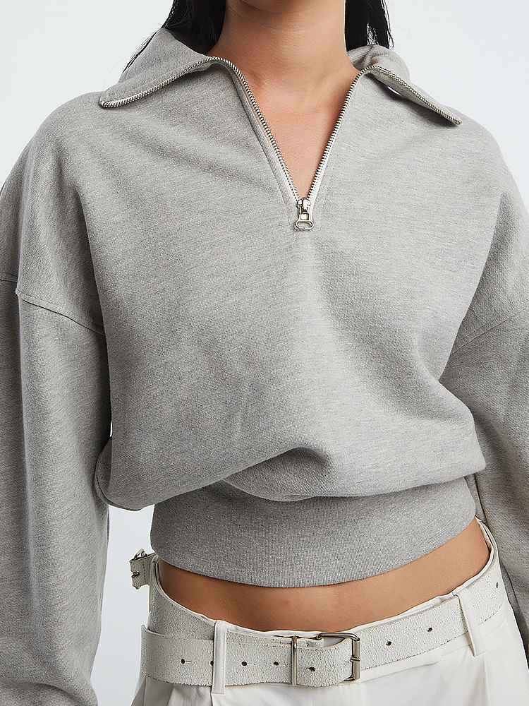 Womens Oversized Cropped 72%Cotton 28%Polyester Half zip Sweatshirt 425175WSI print logo 5
