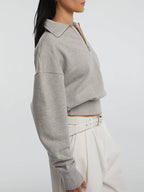 Womens Oversized Cropped 72%Cotton 28%Polyester Half zip Sweatshirt 425175WSI print logo 13