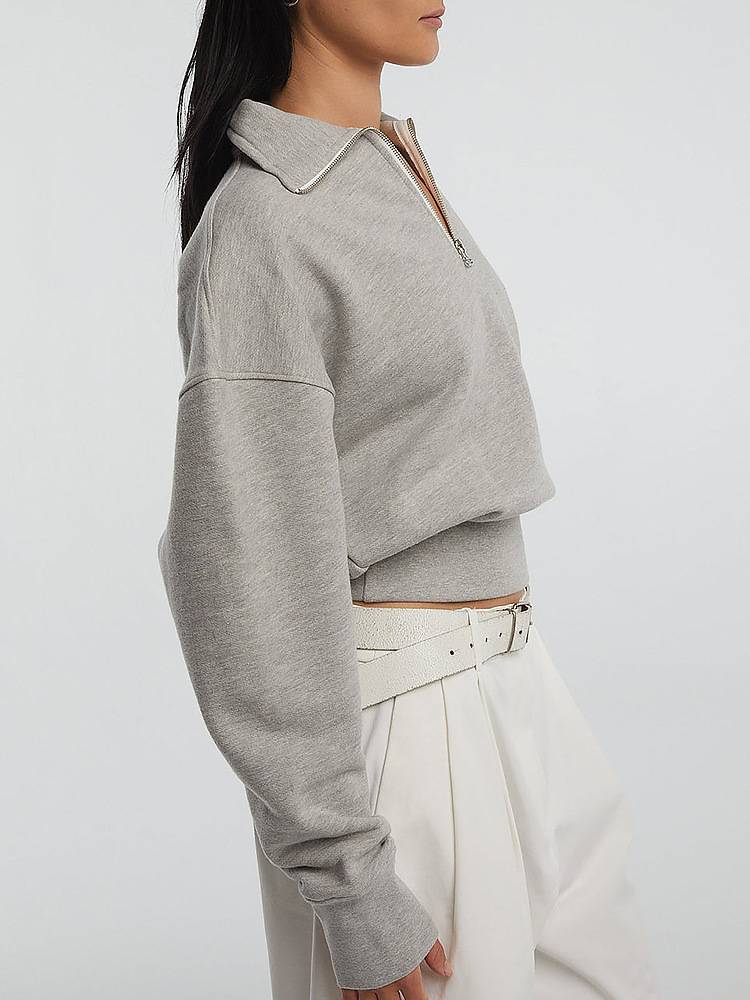 Womens Oversized Cropped 72%Cotton 28%Polyester Half zip Sweatshirt 425175WSI print logo 13
