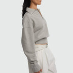 Womens Oversized Cropped 72%Cotton 28%Polyester Half zip Sweatshirt 425175WSI print logo 9