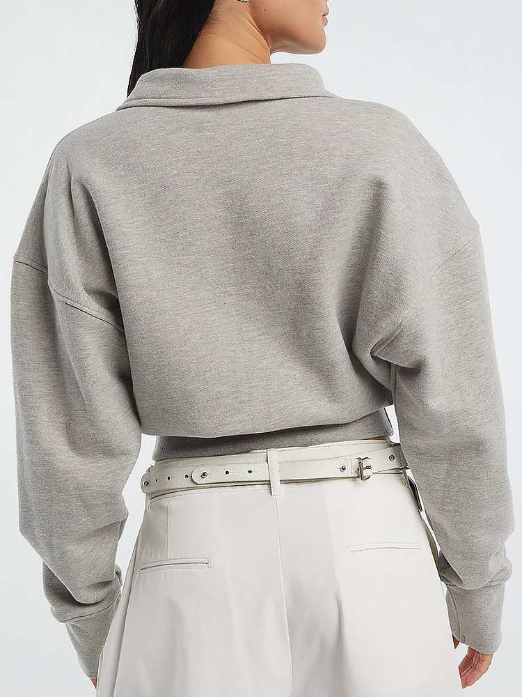 Womens Oversized Cropped 72%Cotton 28%Polyester Half zip Sweatshirt 425175WSI print logo 7