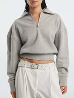 Womens Oversized Cropped 72%Cotton 28%Polyester Half zip Sweatshirt 425175WSI print logo 12