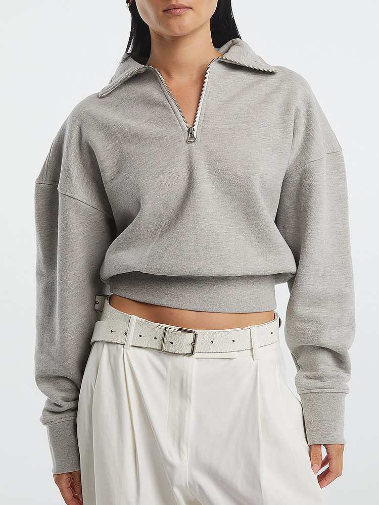 Womens Oversized Cropped 72%Cotton 28%Polyester Half zip Sweatshirt 425175WSI print logo 12