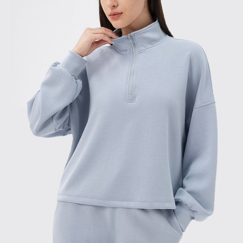 Womens Casual Fitness 51%Modal 42%Polyester 7%Spandex Half Zip SweatShirt 42553 print logo 17