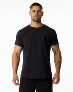 Mens Gym Workout 95% Cotton 5% Spandex T-shirt 6648-p - Solid Black S | Honfit