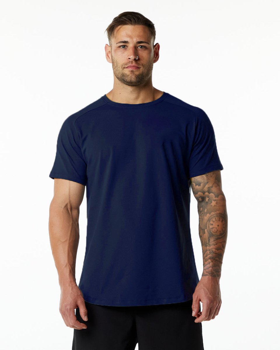 Mens Gym Workout 95% Cotton 5% Spandex T-shirt 6648-p - Navy Blue S | Honfit