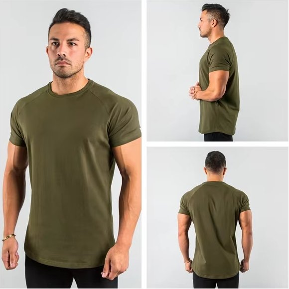 Mens Sports Fitness 95% Cotton 5% Spandex T-shirt 6648-u print logo 1