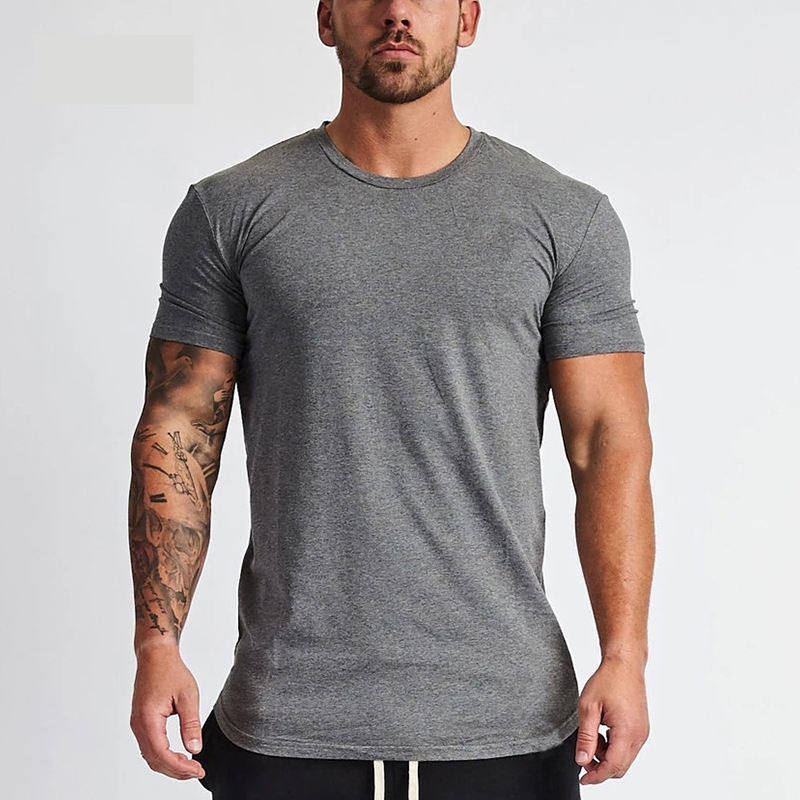 Mens Sports Fitness 95% Cotton 5% Spandex T-shirt 6648-u print logo 6