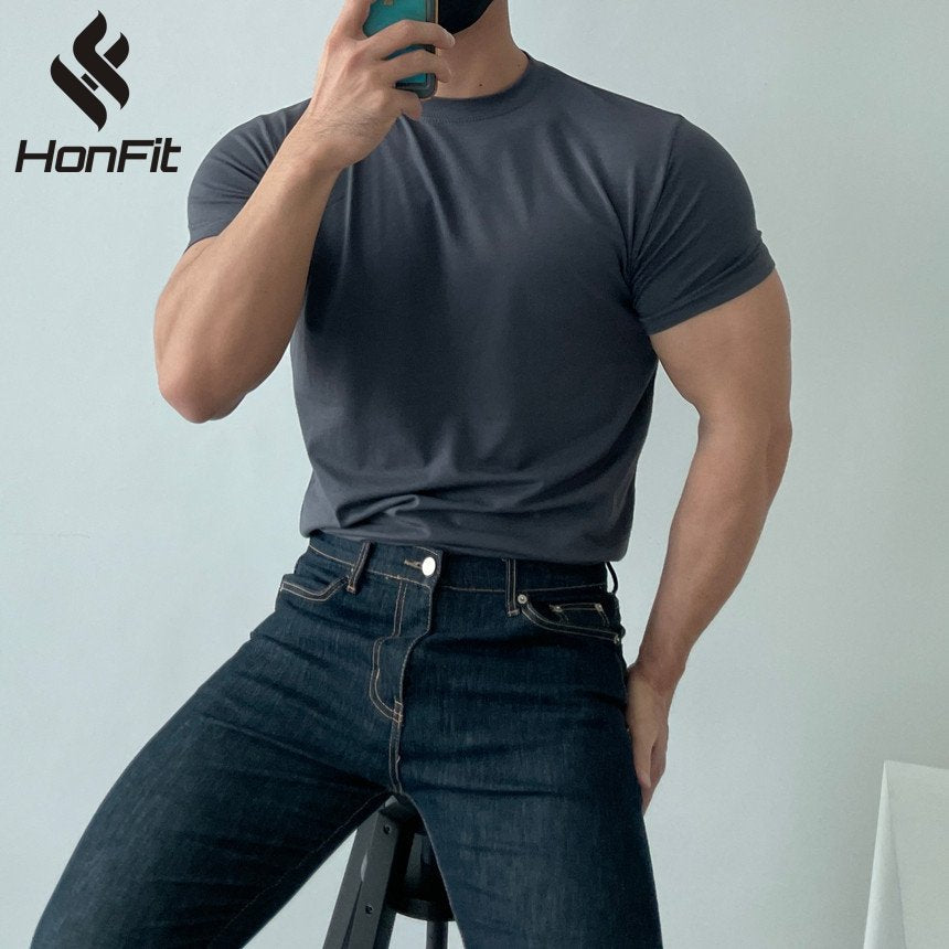 Mens Gym Training 95% cotton 5% spandex Tshirt 9035 print logo 13