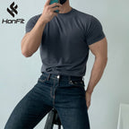 Mens Gym Training 95% cotton 5% spandex Tshirt 9035 print logo 13