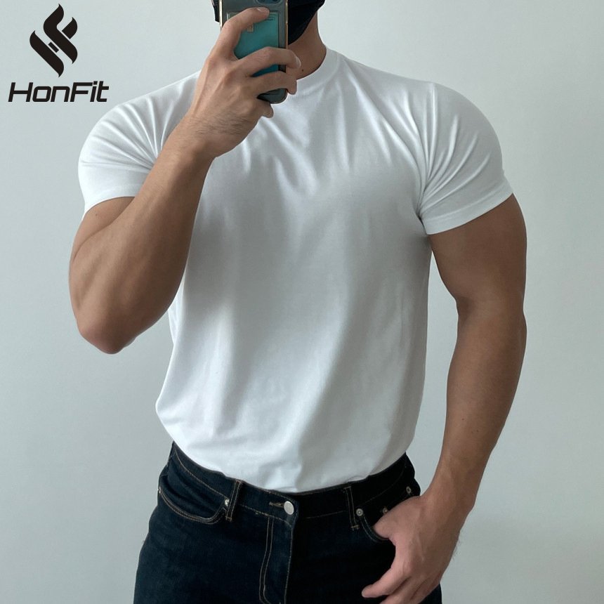 Mens Gym Training 95% cotton 5% spandex Tshirt 9035 print logo 18