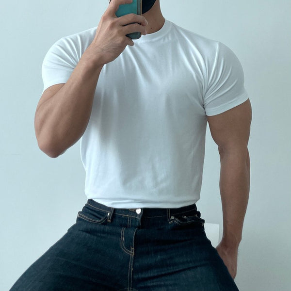 Mens Gym Training 95% cotton 5% spandex Tshirt 9035 print logo 1