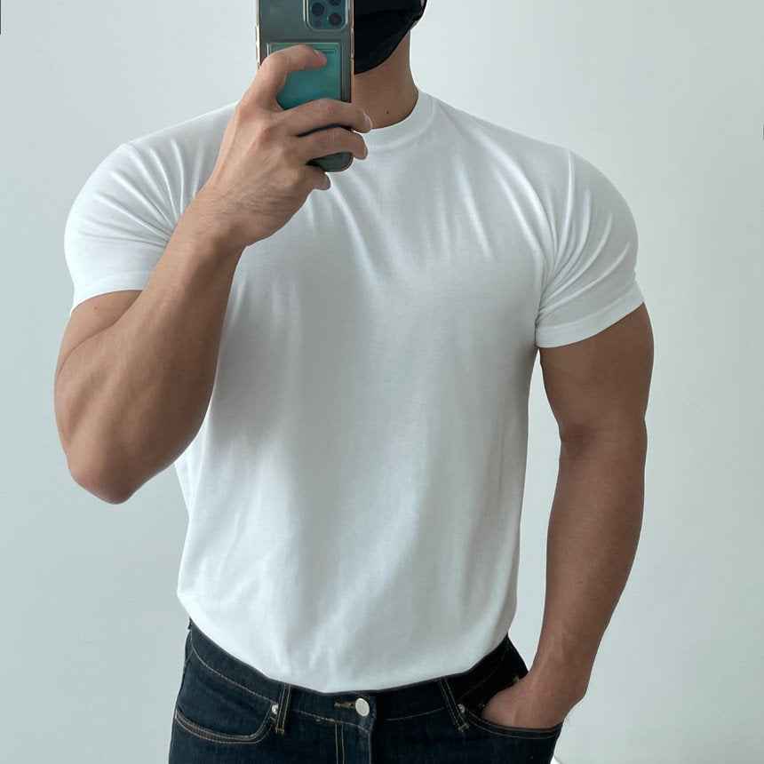 Mens Gym Training 95% cotton 5% spandex Tshirt 9035 print logo 34