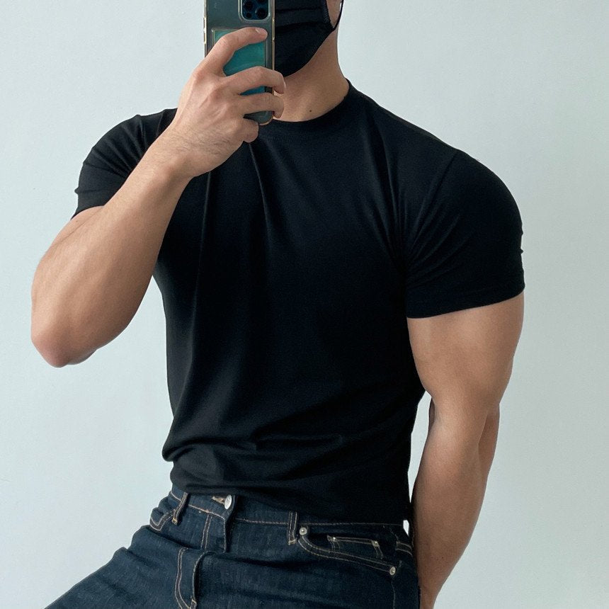 Mens Gym Training 95% cotton 5% spandex Tshirt 9035 print logo 39