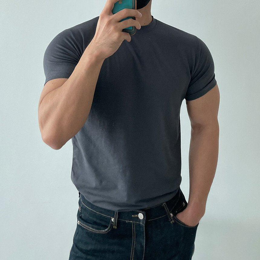 Mens Gym Training 95% cotton 5% spandex Tshirt 9035 print logo 47