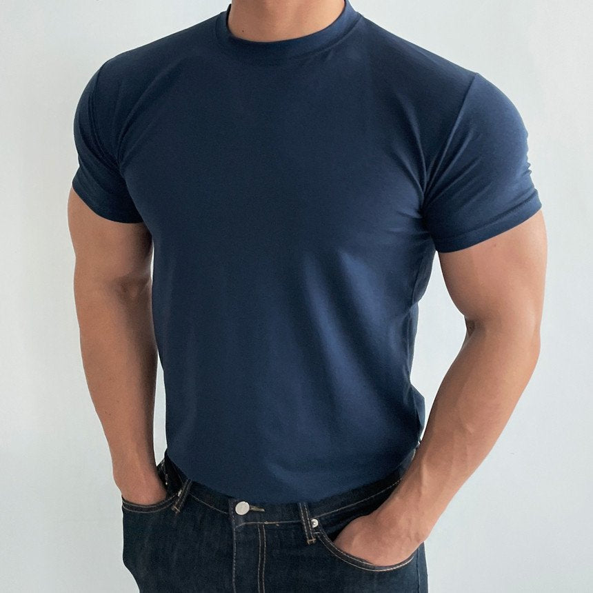 Mens Gym Training 95% cotton 5% spandex Tshirt 9035 print logo 49