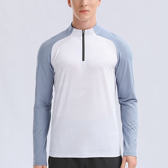 Mens Gym Training 92%Polyester 8%Spandex Quarter Zip Shirt 9156 print logo 1