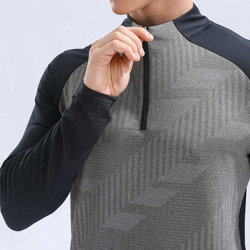 Mens Gym Training 92%Polyester 8%Spandex Quarter Zip Shirt 9156 print logo 9