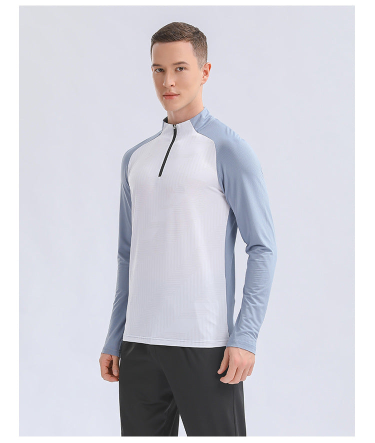 Mens Gym Training 92%Polyester 8%Spandex Quarter Zip Shirt 9156 print logo 17
