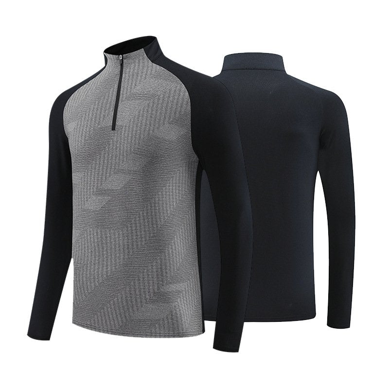 Mens Gym Training 92%Polyester 8%Spandex Quarter Zip Shirt 9156 print logo 5